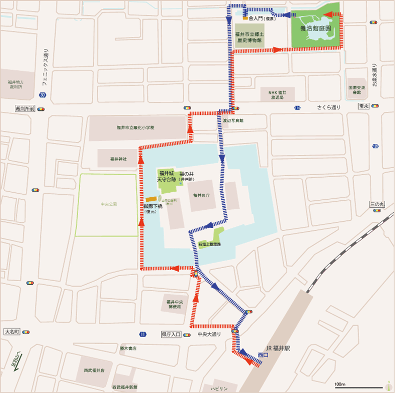 福井駅からの徒歩経路